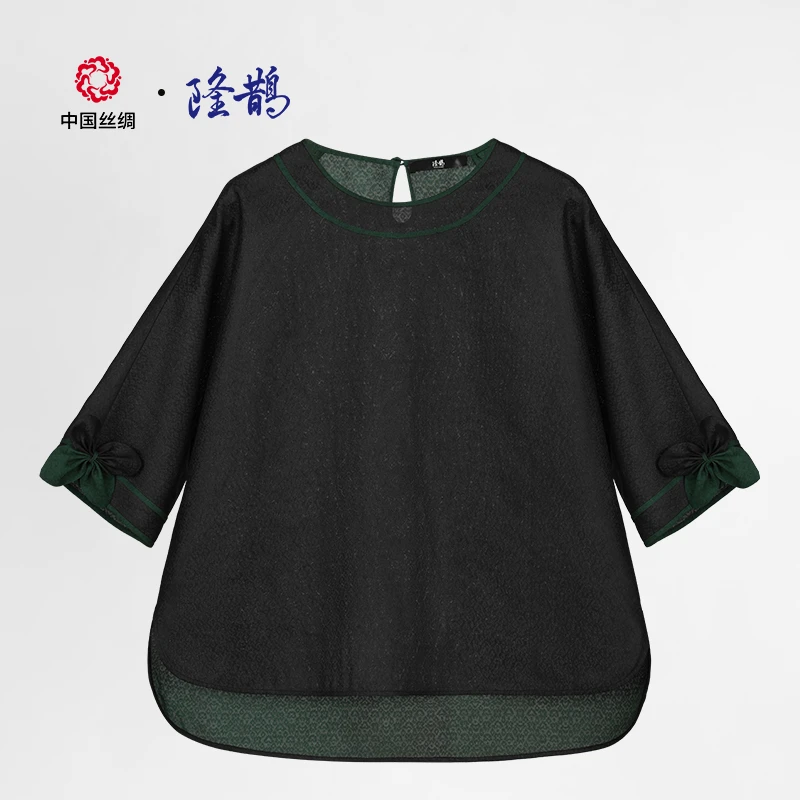 中国丝绸【胜利纹香云罗上衣】隆鹊中式春夏新高档女装休闲长袖