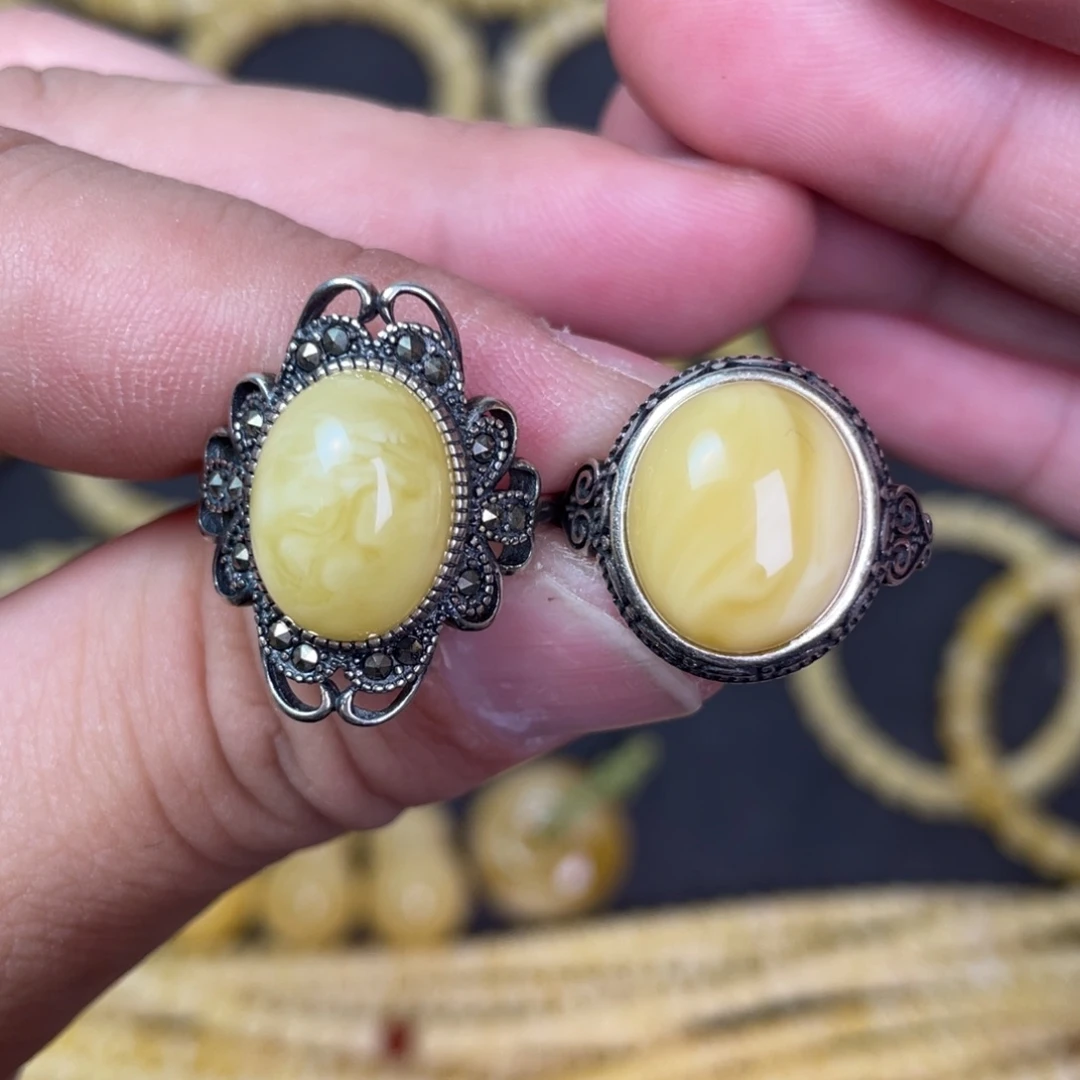 蜜蜡未镶嵌裸石蜜蜡戒指