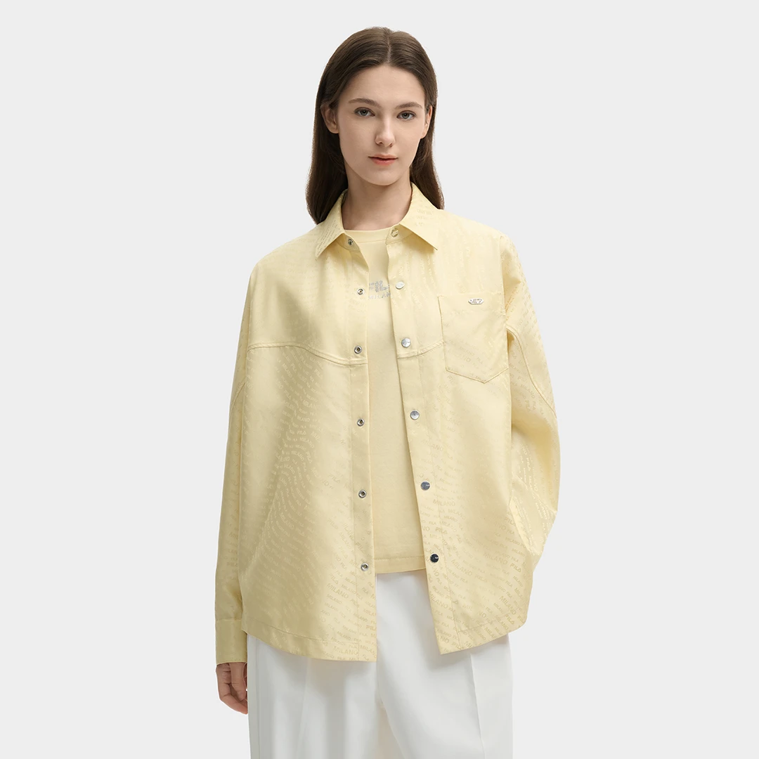 Fila/斐乐女子时尚运动短款春季宽松翻领休闲长袖衬衫F11W525402F