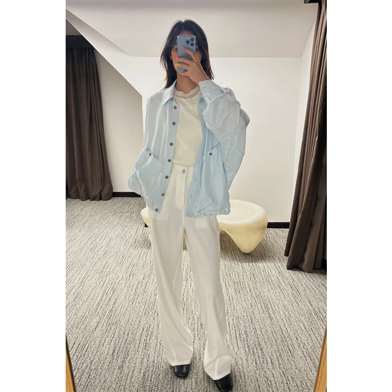 niaparka 女士莱赛尔冰袖白牛仔茧型长裤