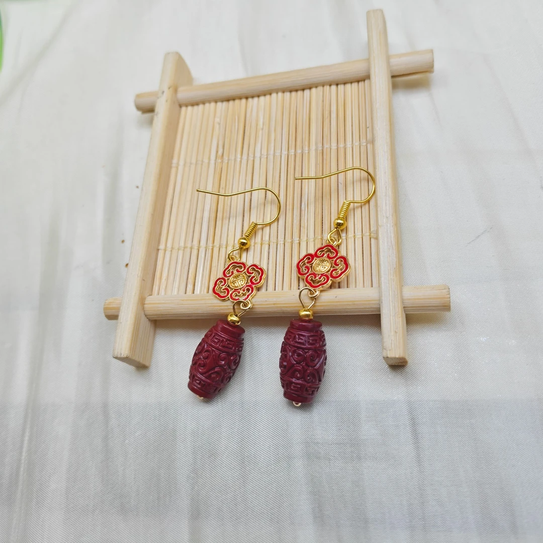 含辰砂工艺品天然辰砂天然朱砂耳坠-P142多样性发一