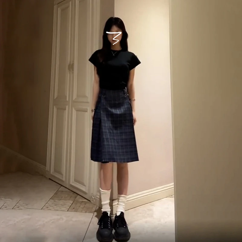 2176格子日系学院风半身裙子女夏季产地好物中长款显瘦高腰百褶裙