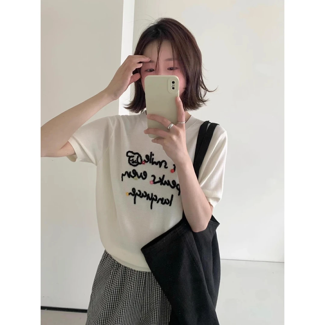 2026夏新款女装时尚短袖减龄立体刺绣字母可爱减龄短袖T恤H7-44