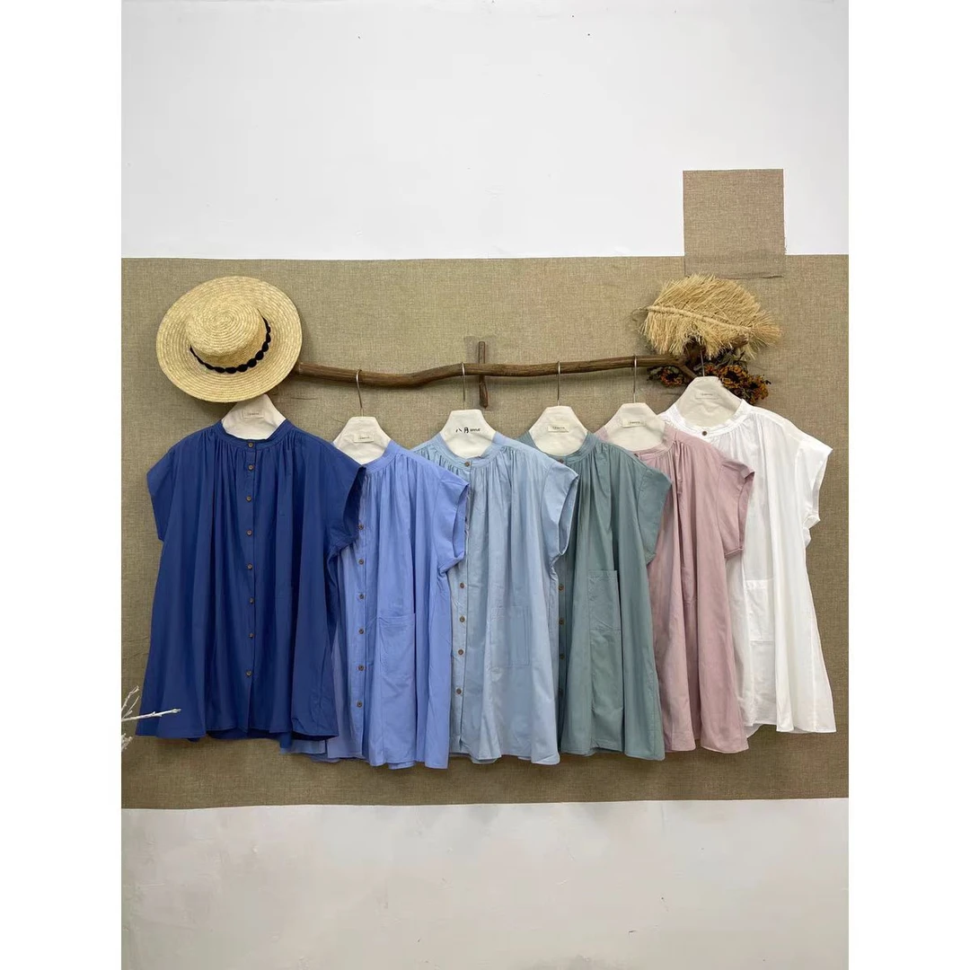 【S8326】复古日系慵懒风圆领单排扣无袖背心上衣女气质小衫