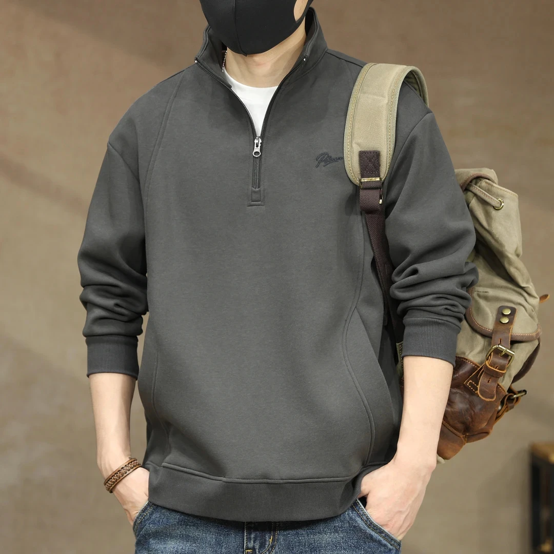 高端软糯重磅360g半拉链立领卫衣男春秋美式新款宽松大码高端外套