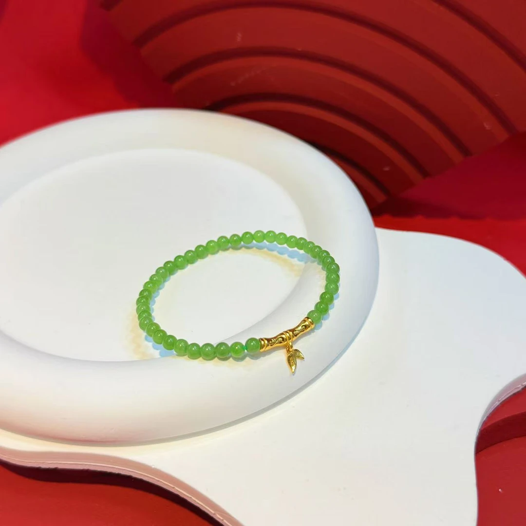 【618专属】S925银竹节镶嵌4mm碧玉手串HNZ11725