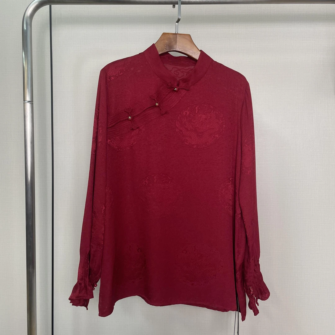 【花滿林】小立领斜门襟盘扣袖口打揽提花花罗桑蚕丝上衣8151