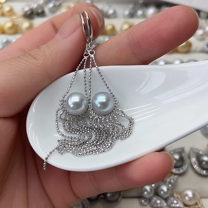 银S925镶嵌海水珍珠耳饰