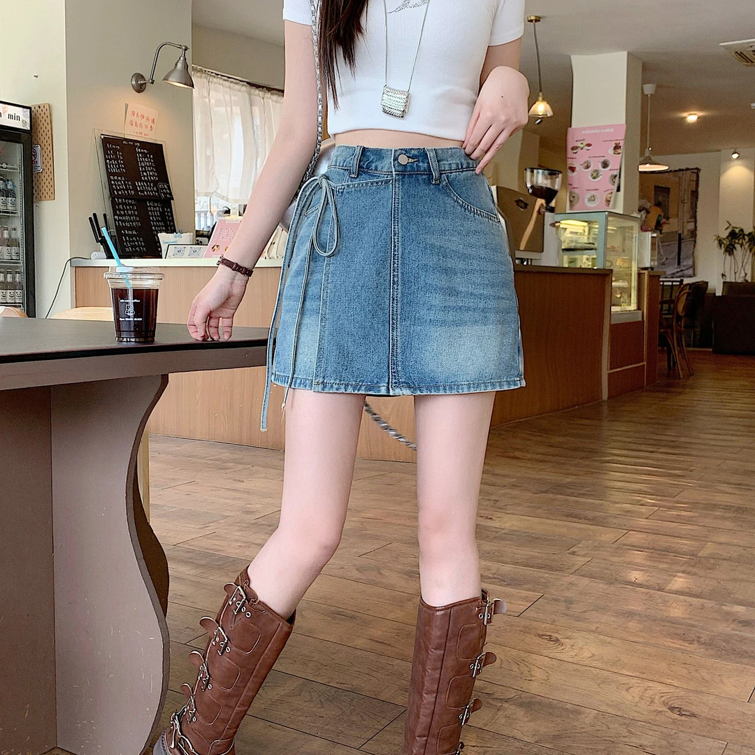 JJ65527专享夏季大码2025年高腰辣妹不规则裙裤显瘦牛仔短裙裤