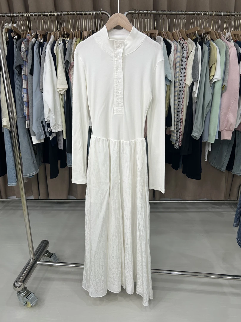 Q1699连衣裙2025春秋新款法式纯色收腰显瘦长裙高腰裙子