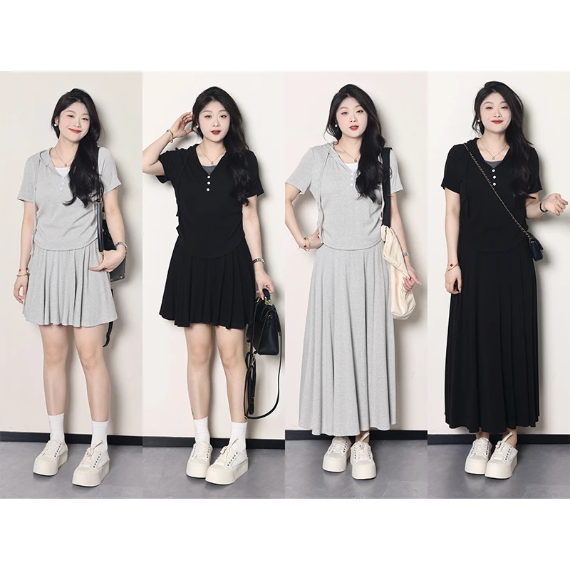 QC李潇洒【漫漫日记】微胖大码女装夏休闲上衣+半身裙套装 ZY407J11