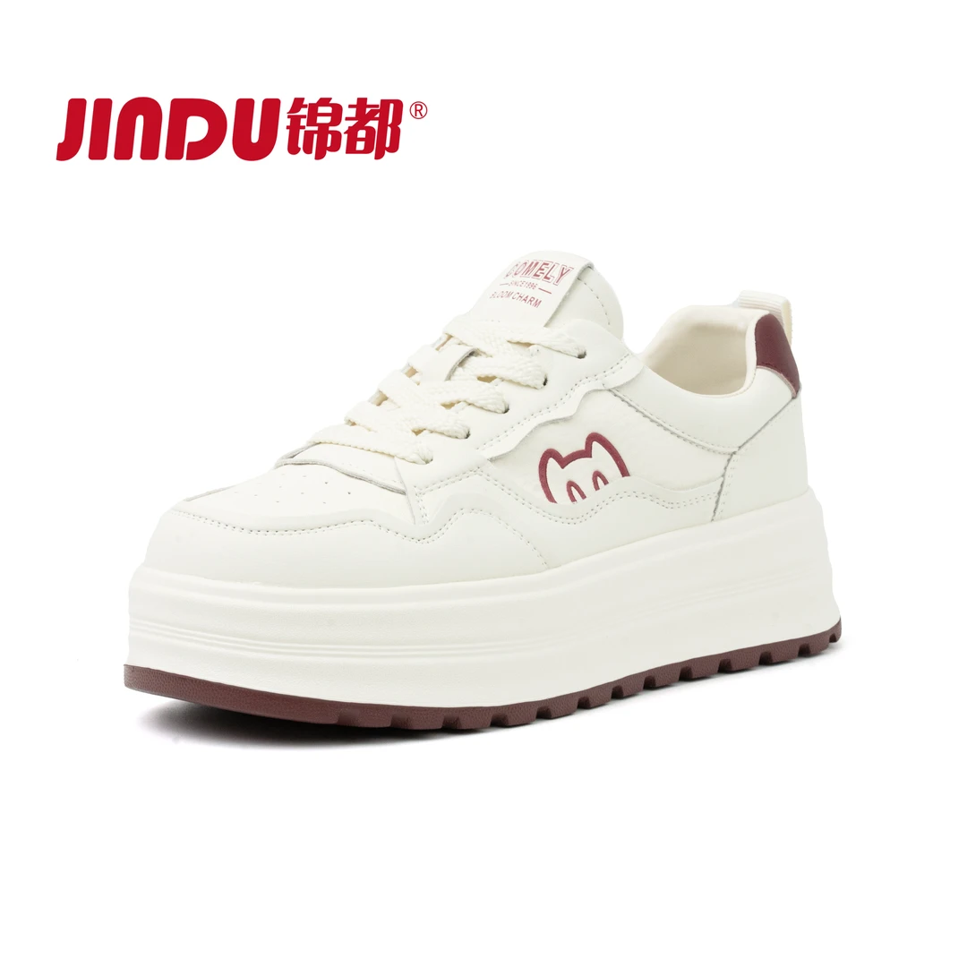JINDU/锦都厚底小白鞋2025春女鞋增高板鞋超火百搭学生运动休闲鞋