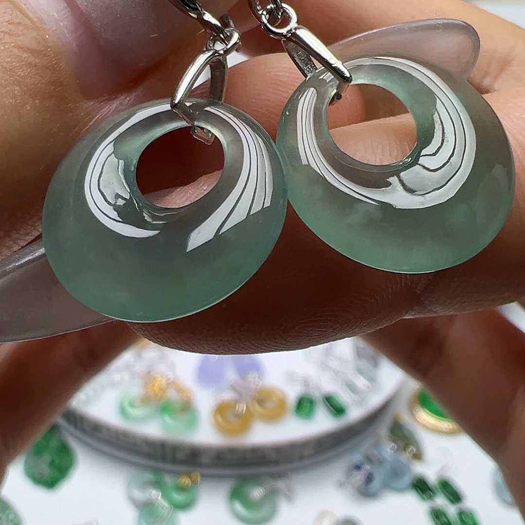 翡翠银S925镶嵌耳饰