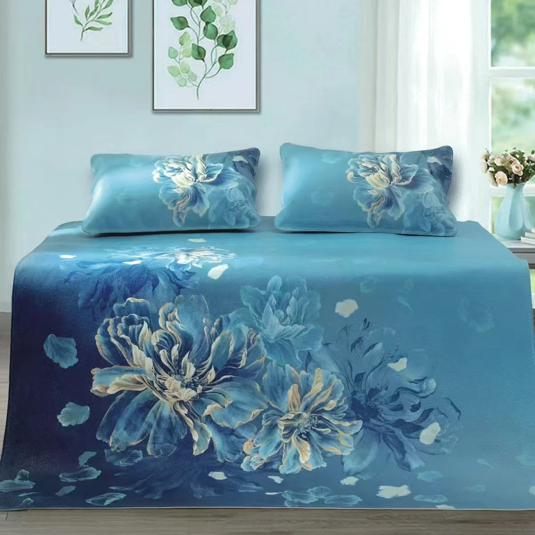 阆苑花开彩绘牛皮席三件套