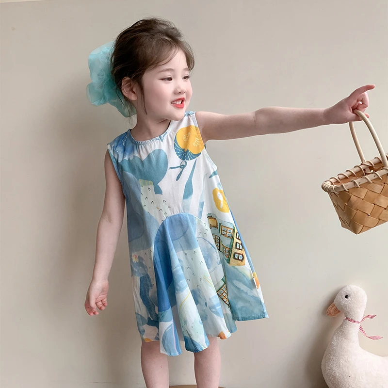 女童夏季连衣裙薄款2025新款洋气儿童公主裙女宝宝夏装无袖背心裙