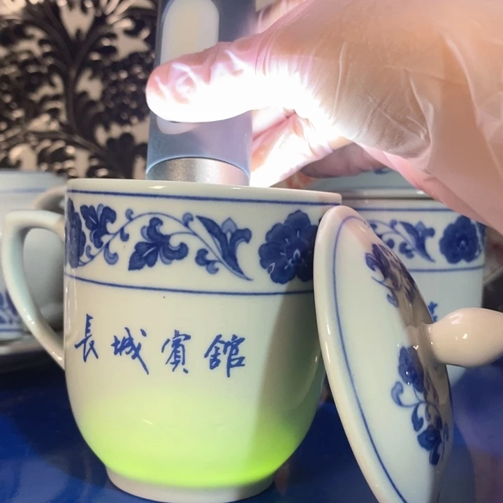 瓷片四厂青花翡翠瓷盖杯约250ml