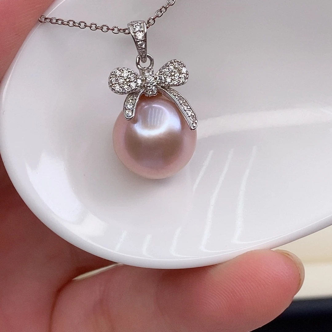 淡水珍珠银S925镶嵌吊坠(赠链)12/13mm