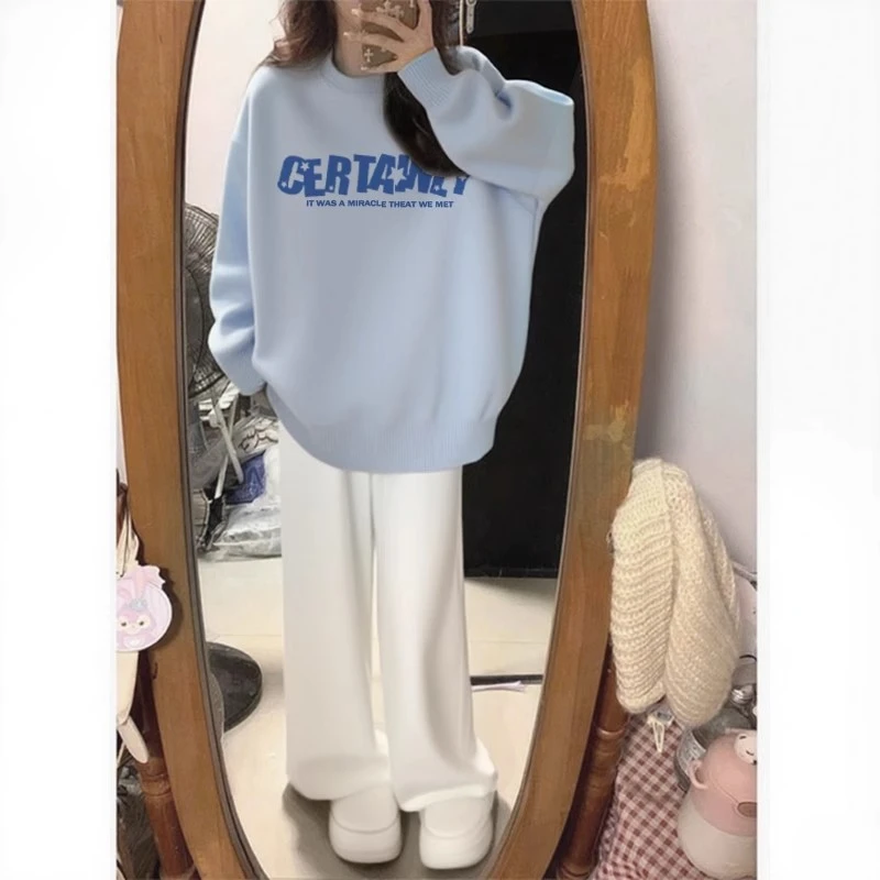 大码300斤奶蓝色毛衣女款秋冬日系穿搭2025新款韩系针织衫上衣服