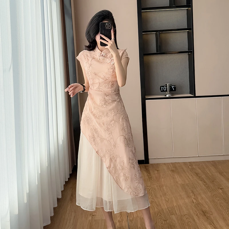 5208小夕2025年夏季显瘦中式国风女神范旗袍复古气质长款连衣裙女