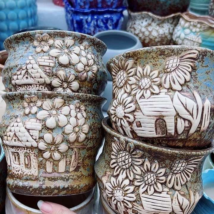 多肉绿植陶瓷花盆9.9包邮，有孔