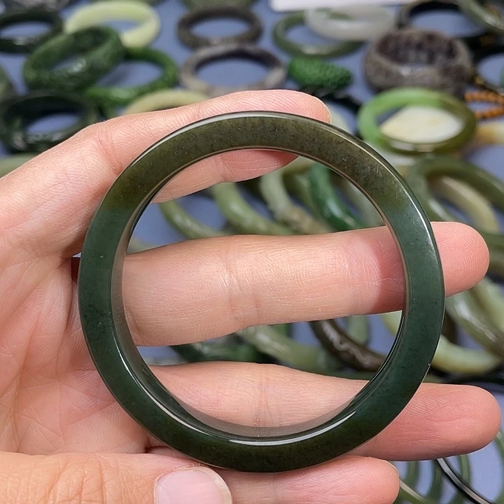 和田玉（青玉）未镶嵌手镯15，天地糖56.5mm
