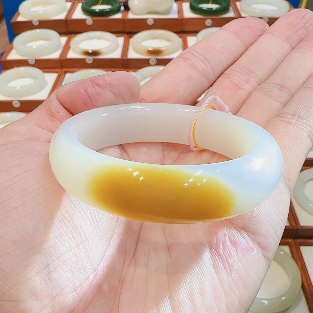 和田玉未镶嵌手镯藕粉一口糖53 54