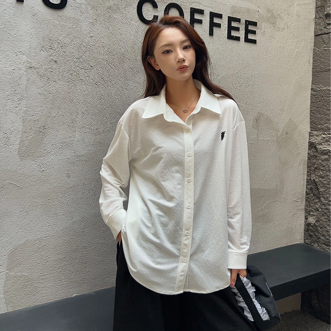 D170秋夏季新款时尚韩版冰丝冰感锦纶刺绣骑士休闲女士衬衫25-99