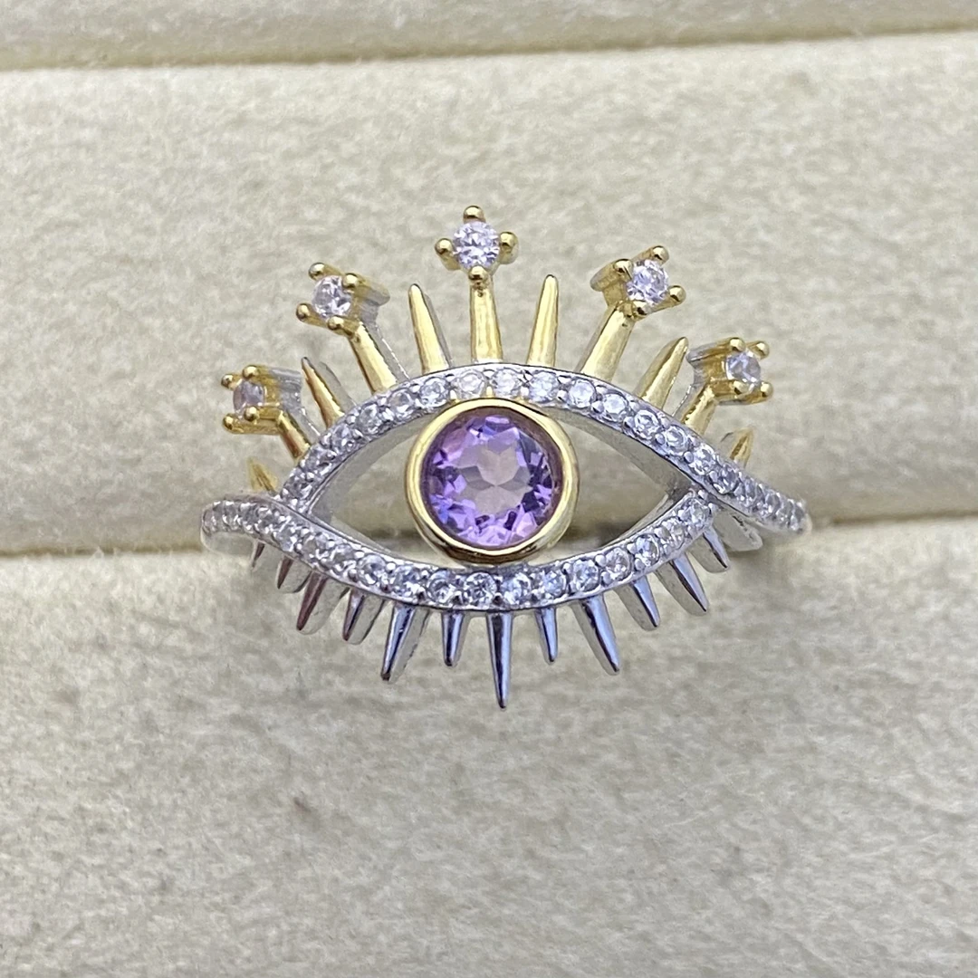 恶魔之眼-天然紫水晶戒指s925银轻奢原创设计个性精致气质百搭Y1