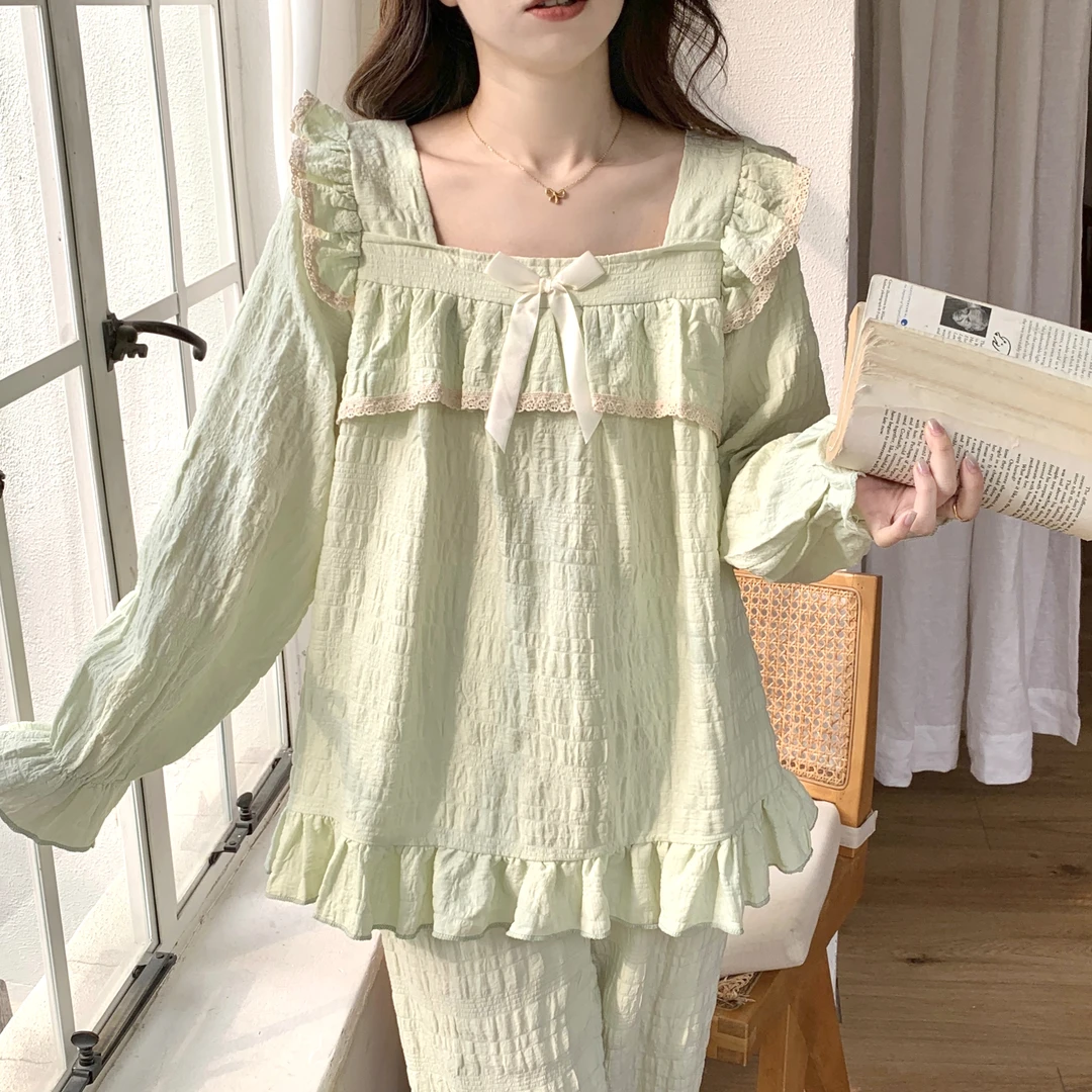 6968春秋女薄款长袖睡衣云朵棉2025年新款可爱开衫家居服宽松外穿