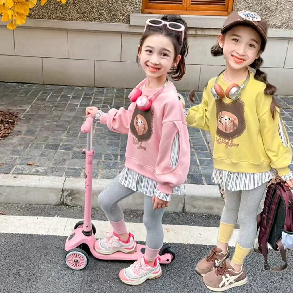 52053女童春秋季假两件套装儿童韩版春装宝洋气卫衣打底裤两件套