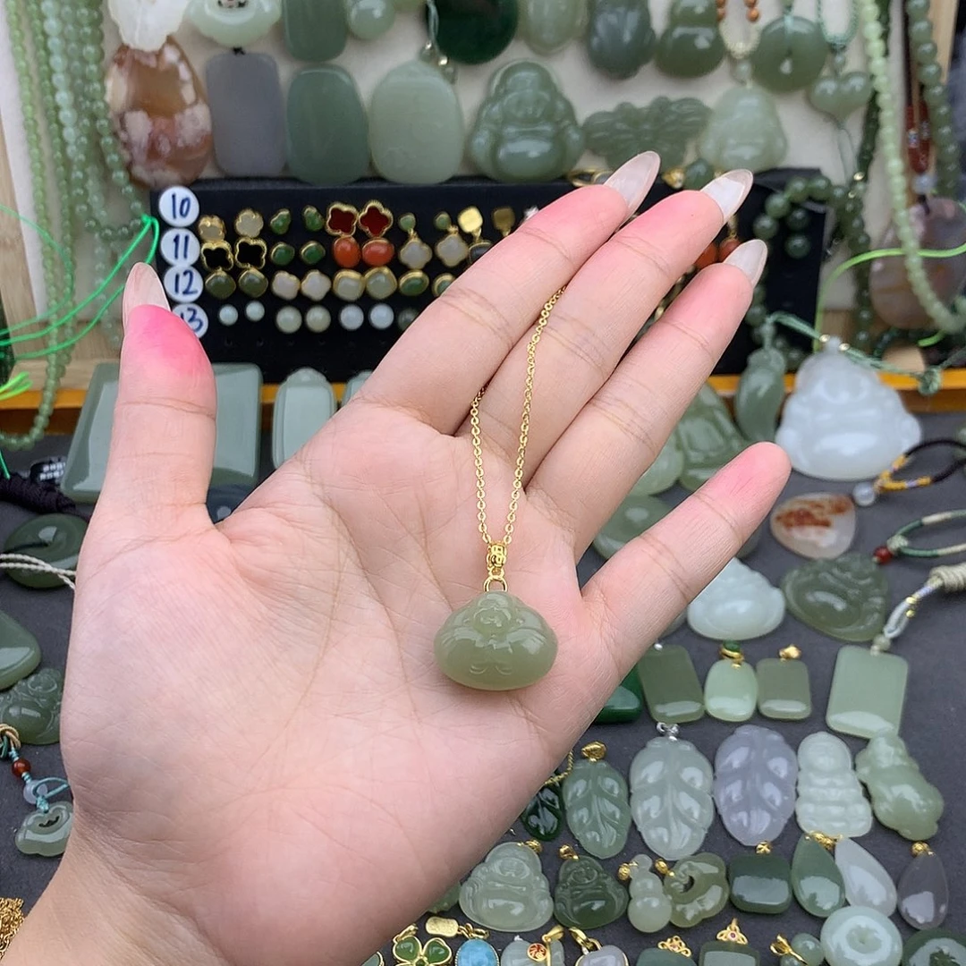 和田玉银S925镶嵌吊坠(不含链)