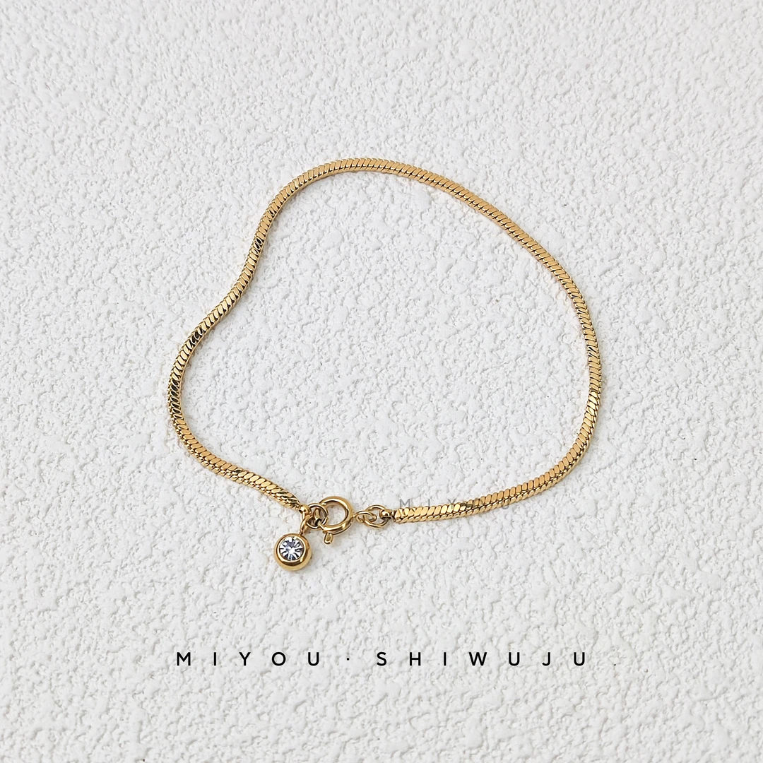 钛钢锆石手链 金色蛇骨链镶钻手链简约百搭气质轻奢精致ins