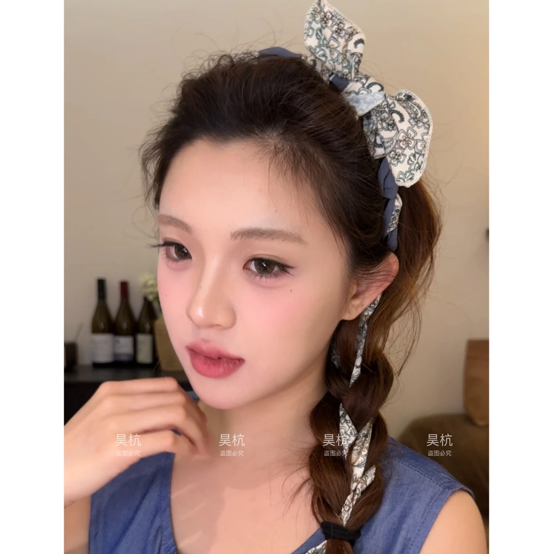 青梅蓝～撞色元气感！可拆卸兔耳朵齿梳飘带发箍夏日出游氛围感发箍
