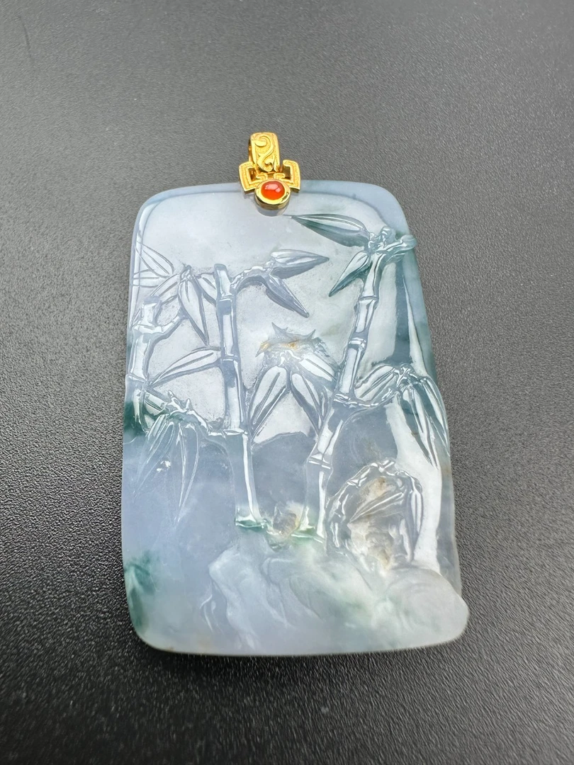 明清老料翡翠梅兰竹菊牌子(29×44×7.4mm)