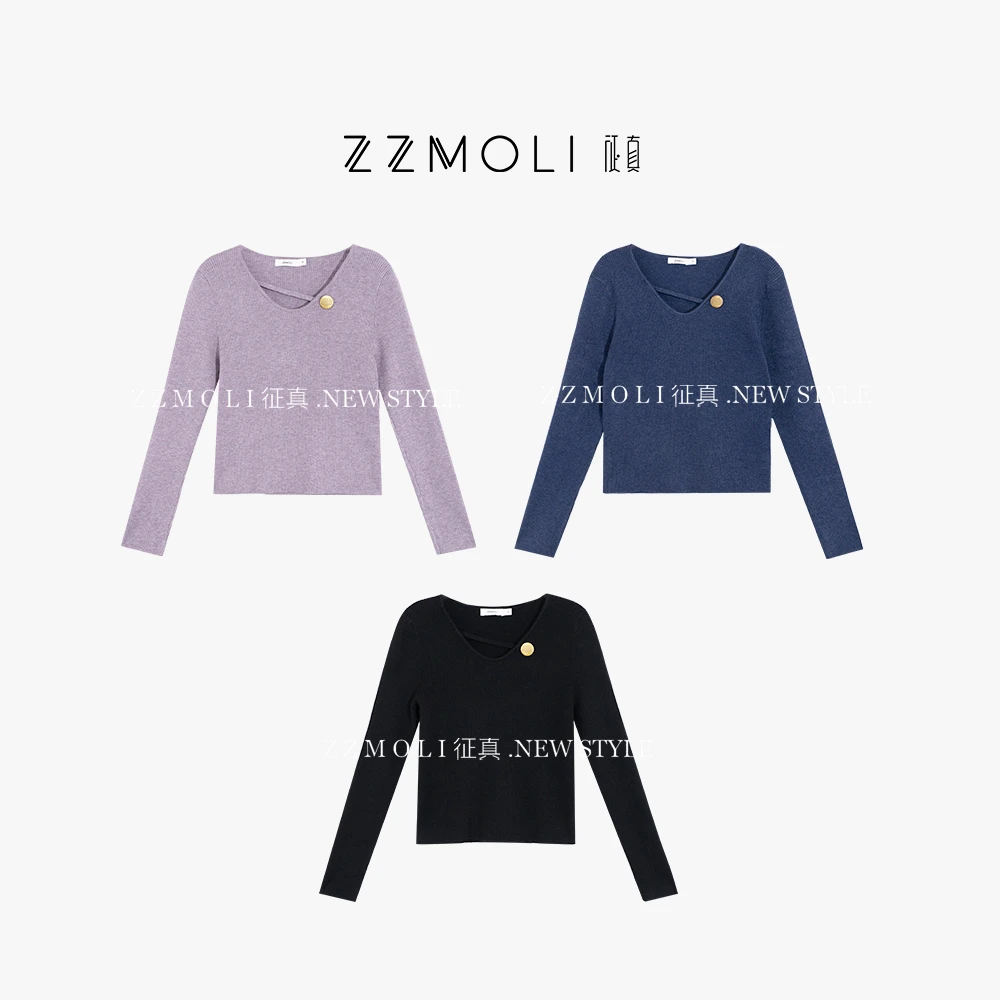 ZZMOLI小个子洋气衣服女款长袖百搭斜带设计感针织衫ZBY65106