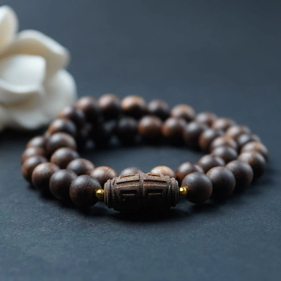 增香沉香木【境一】Q046昆仑梅格0.8双圈圆珠手串（多样性发货一条)