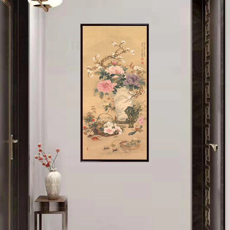 【岁朝丽景图】竖幅样品处理 默认微瑕 中式微喷复刻装饰画实木框