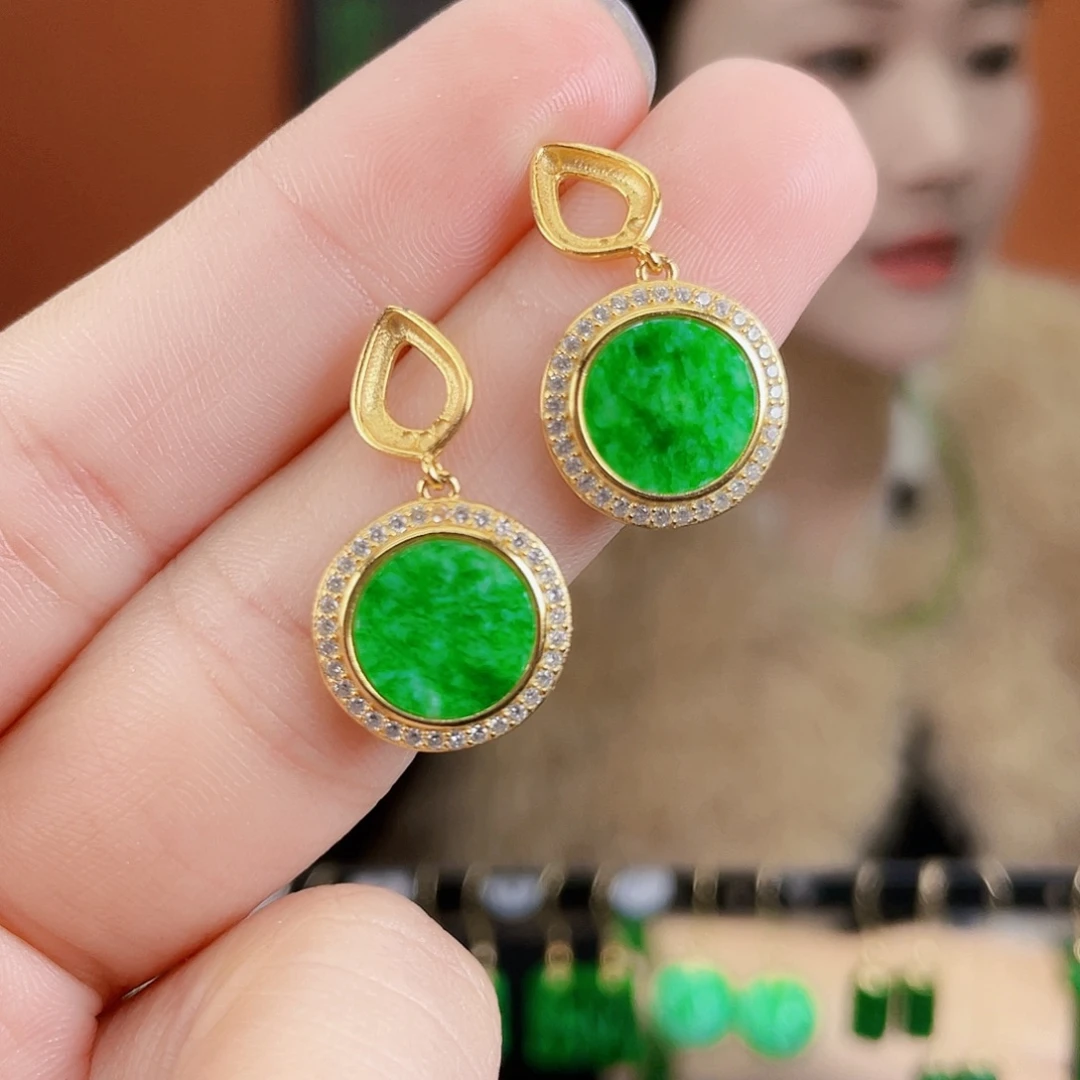 翡翠银S925镶嵌耳饰