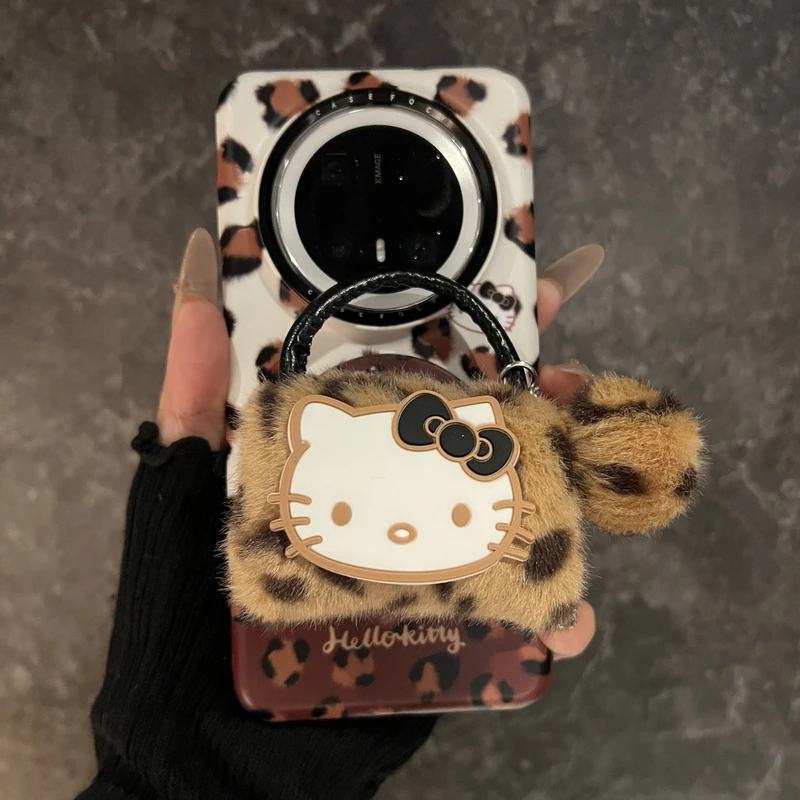 适用华为mate70pro手机壳豹纹kt猫磁吸支架mate60pro保护套女款ma