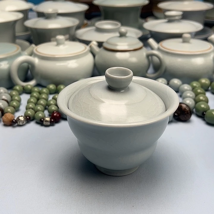 杯仿古月白福禄盖碗原矿原釉原产地