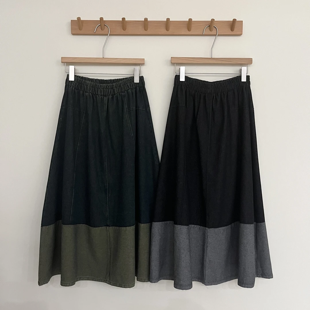 叨叨推荐款 MM#0057#下摆撞色牛仔半裙 FL