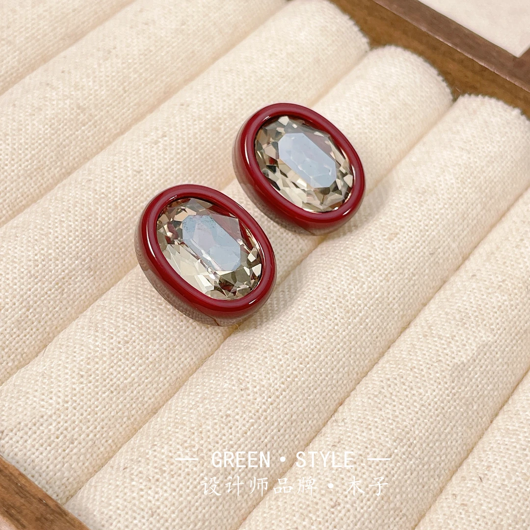 铜合金耳饰 【秋冬椭圆闪锆耳钉】气质个性百搭新款简约时尚-B164