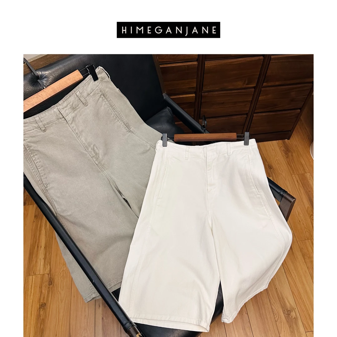 HIMEGANJANE 100棉复古夏季牛仔宽松显瘦中裤12242