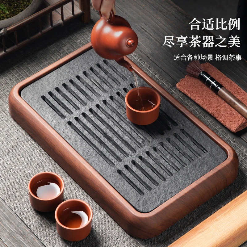 新款长方形乌金石小茶盘泡茶专用茶具小茶台干泡台沥水茶托盘茶海