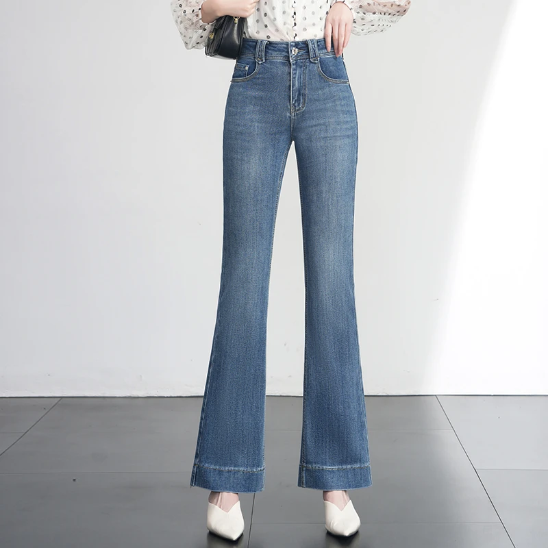 时尚微喇牛仔裤女春季2025新款高腰显瘦修身小个子直筒鱼尾喇叭裤