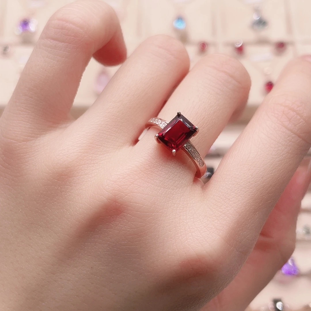 石榴石戒指银S925镶嵌开口