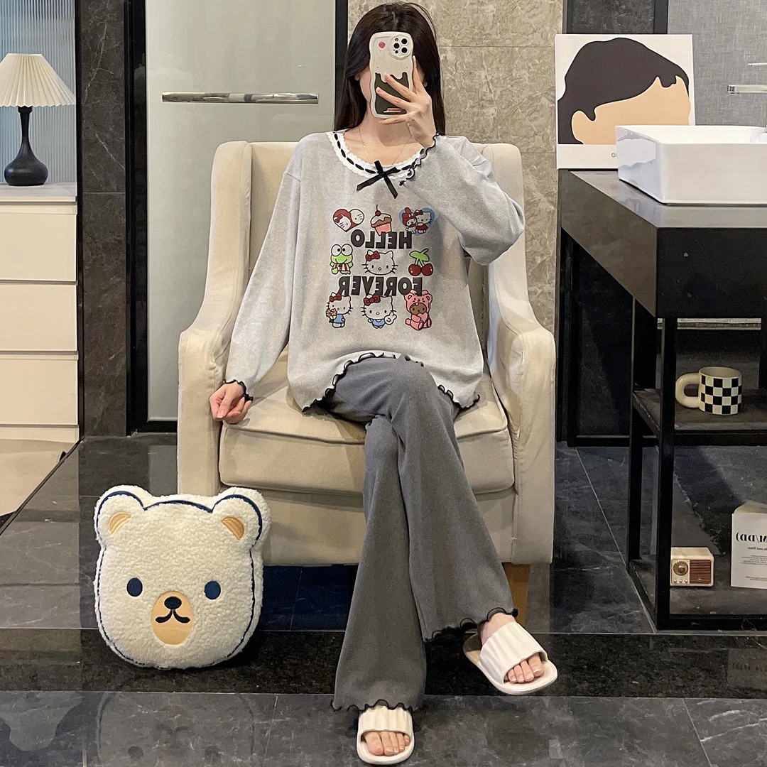 睡衣女春秋季德绒长袖保暖大码2025新款kt猫套装冬天可外穿家居服