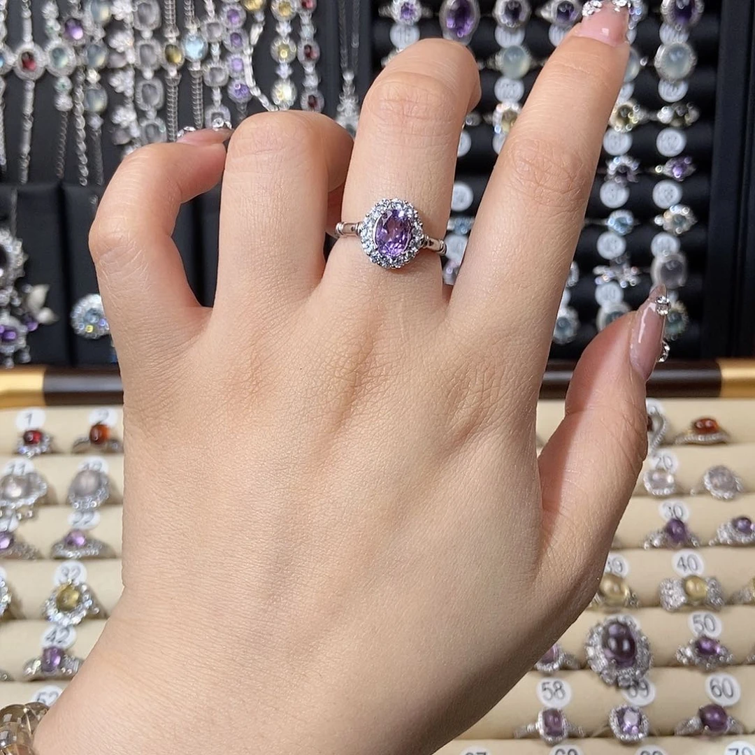 紫晶戒指银S925镶嵌晚*࿐
