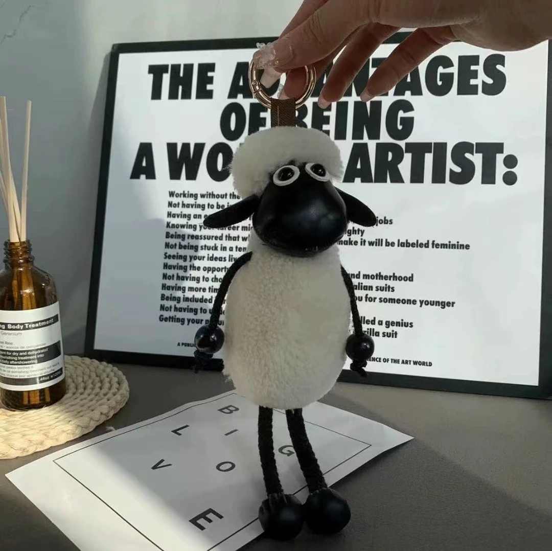 真皮毛羊剪绒皮草挂件大号小羊肖恩钥匙扣毛绒玩偶礼物