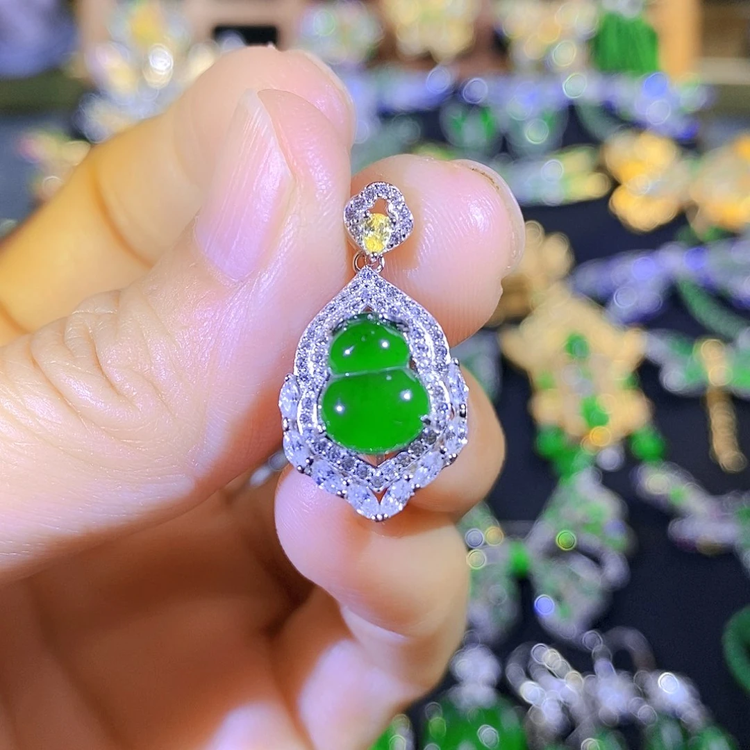 吊坠(不含链)银S925镶嵌翡翠